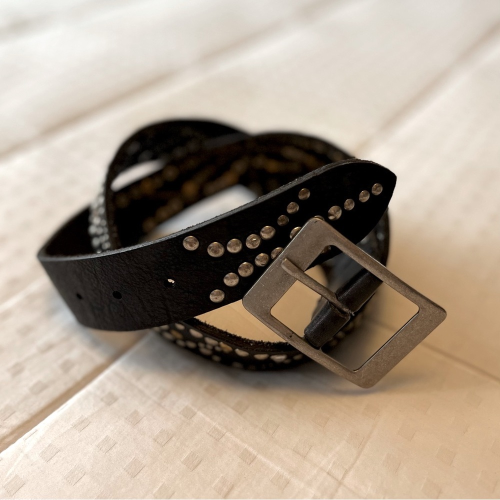 SOLD 💟 Free People Leather Embellished Studded Belt OS Black - Picture 8 of 10